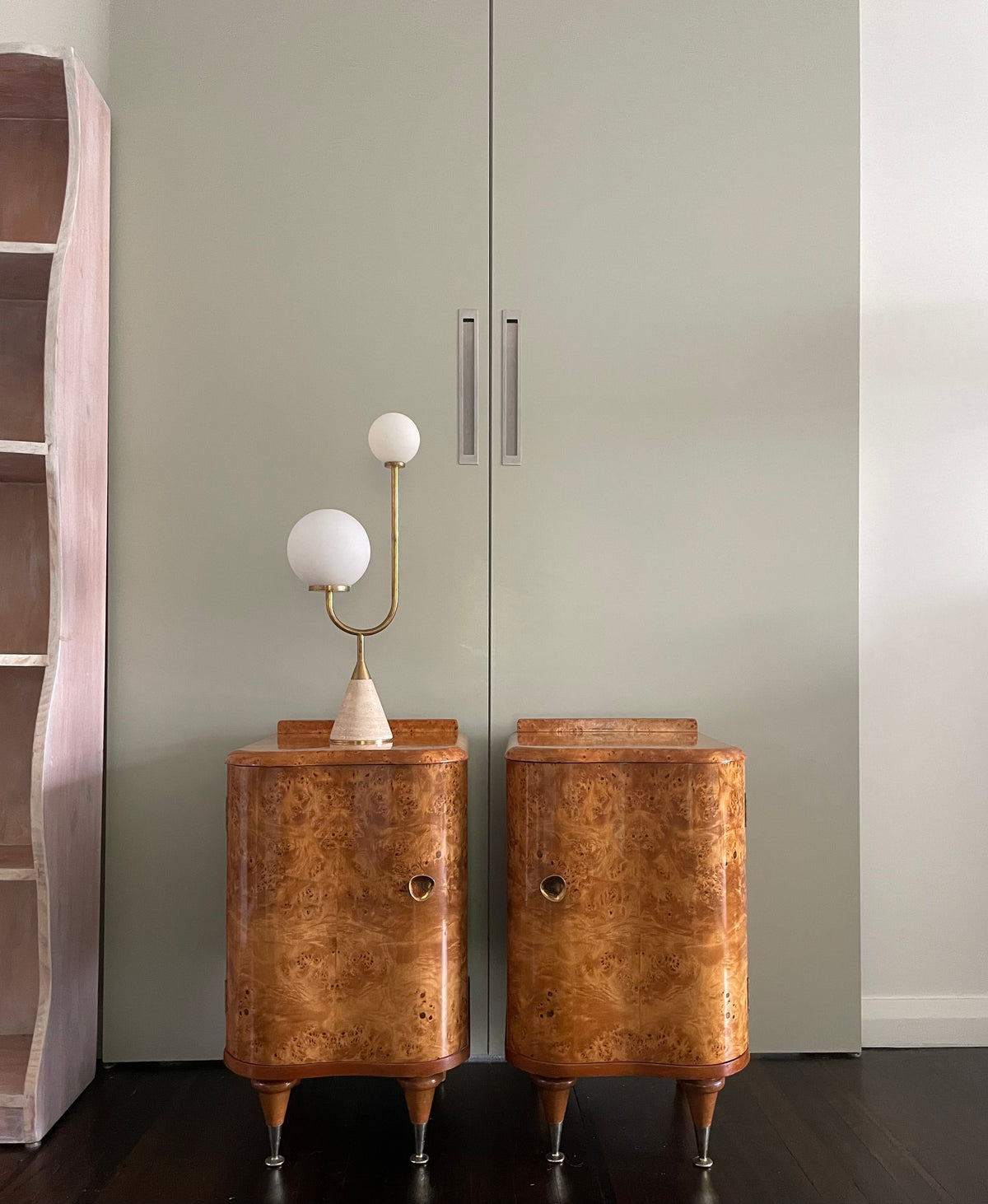 Burl Bedside Tables (Pair)