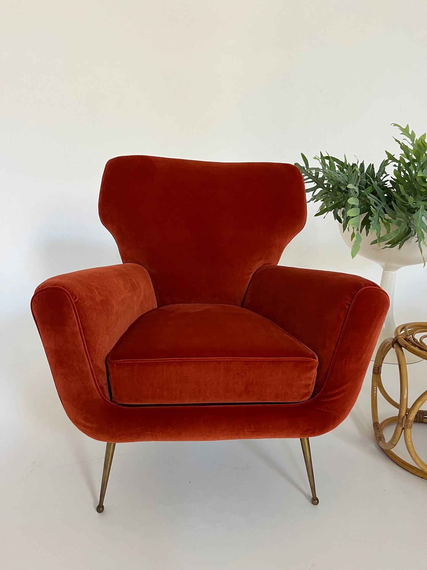 Vintage Italian Paprika Velvet Armchair