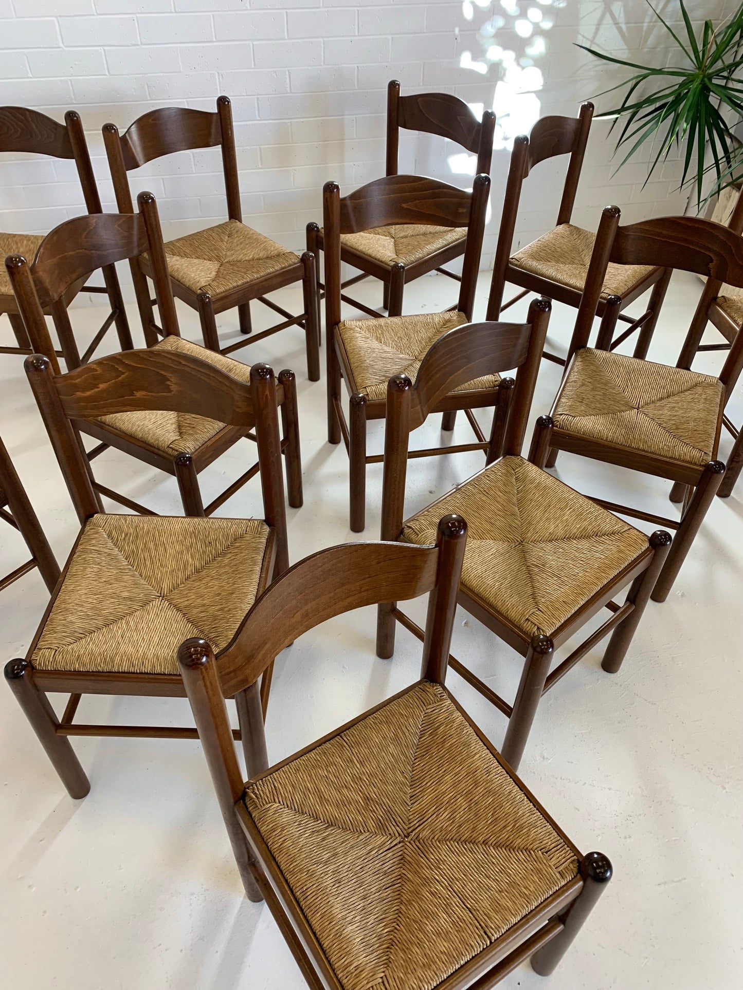 Vintage Timber Rush Dining Chairs - Eight Available