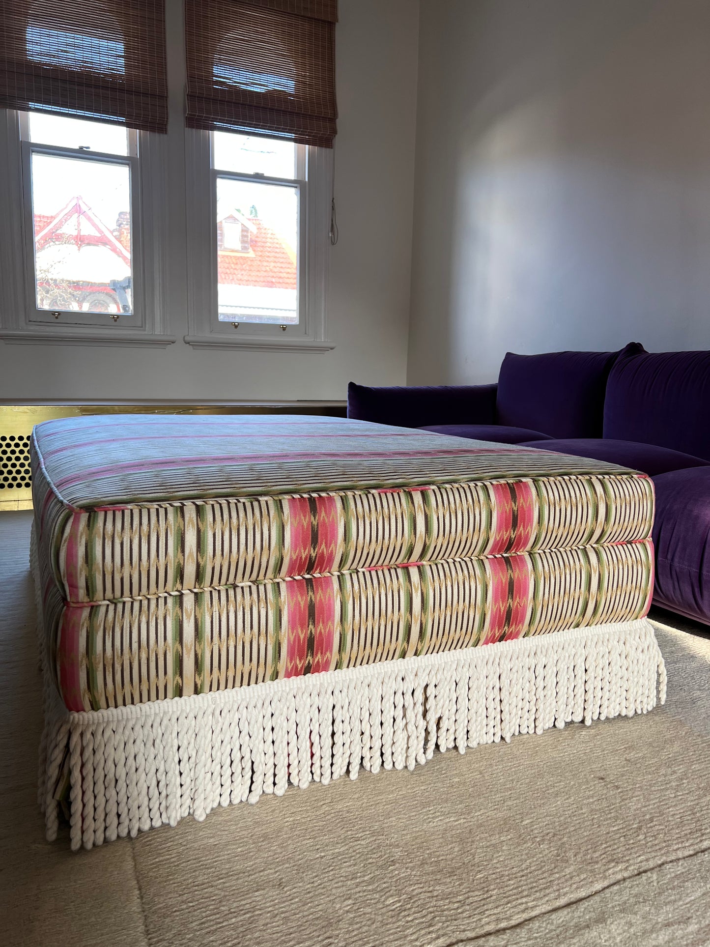 Oversized Ottoman with Bullion Fringe Skirt