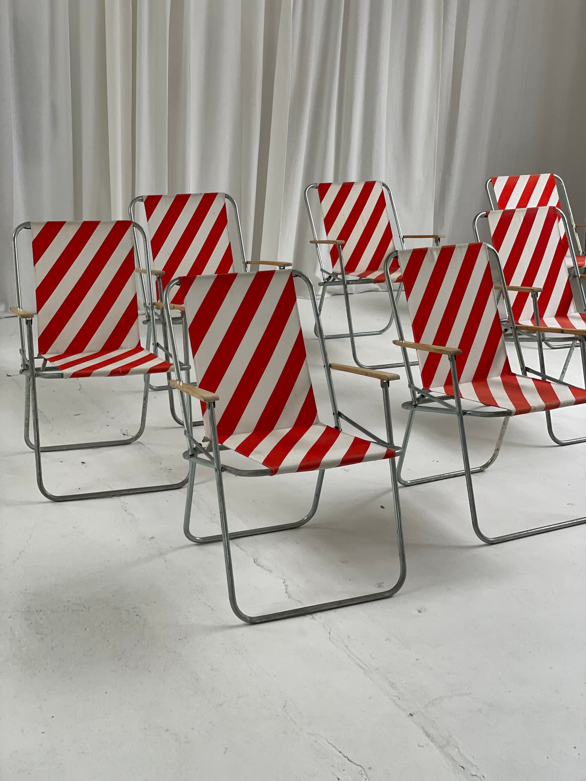Striped Outdoor Folding Chairs- Set of Seven