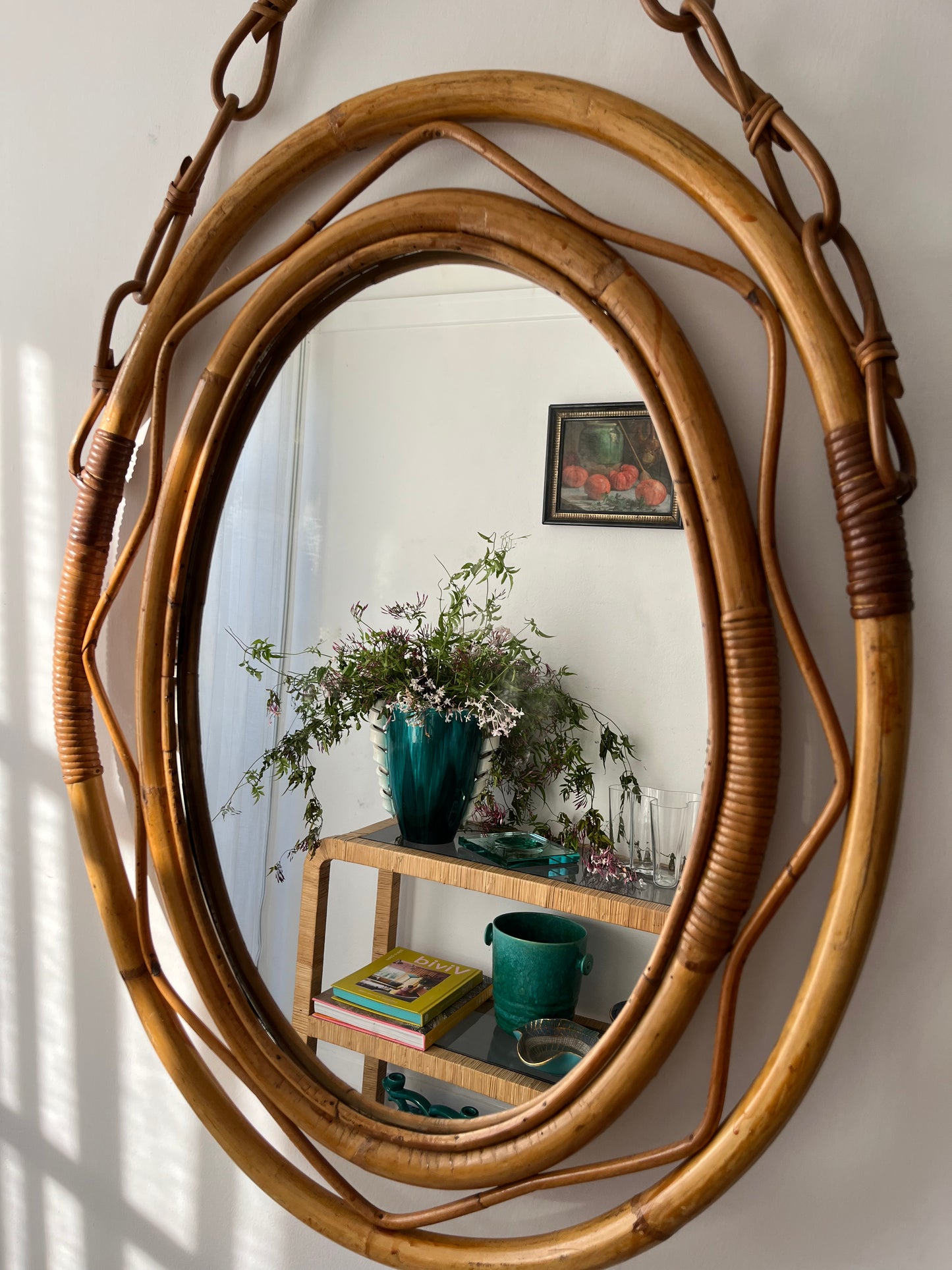 Vintage Italian Bamboo Mirror by Bonacina