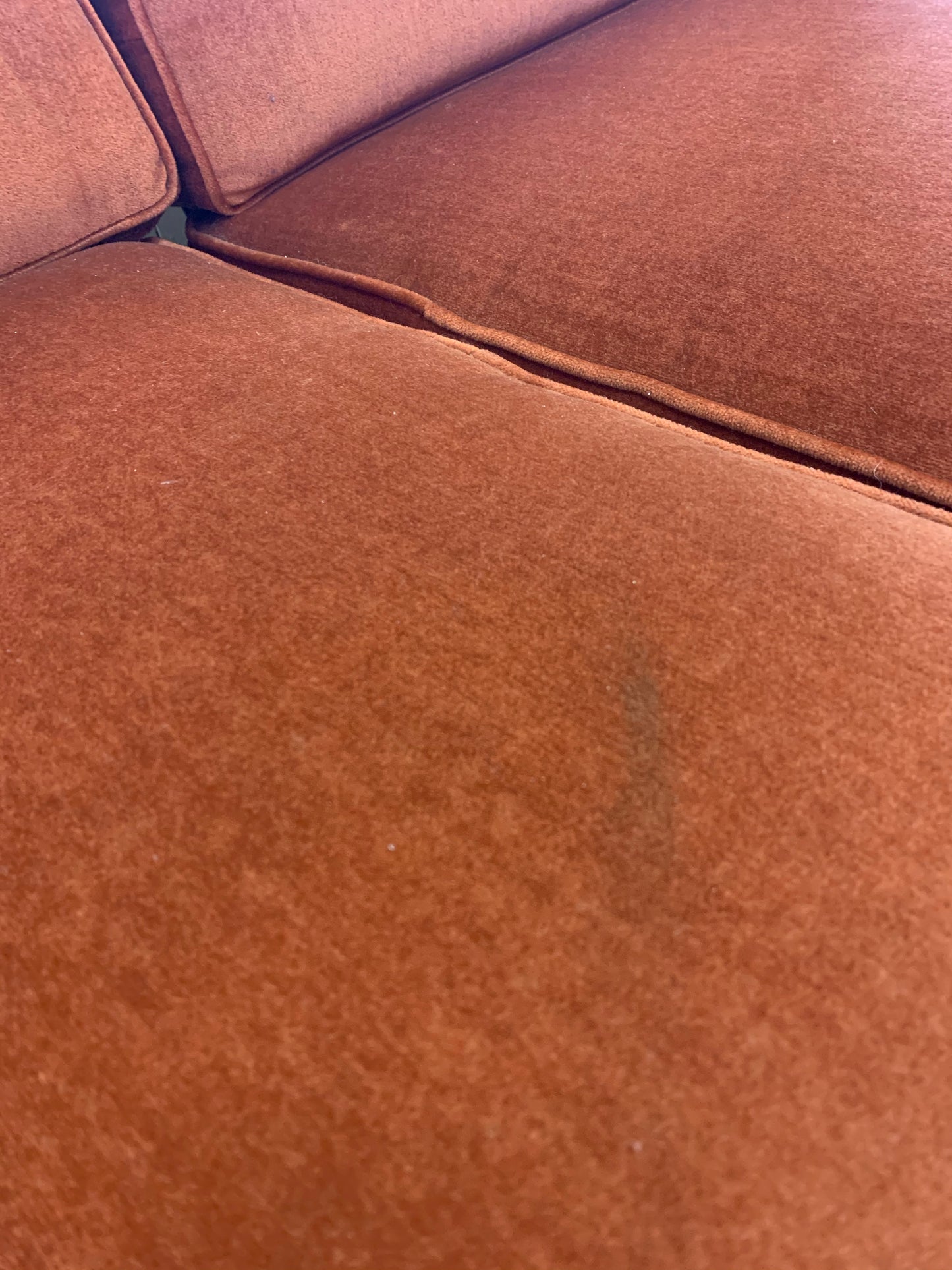 Mid Century Rust Velvet Plank Sofa