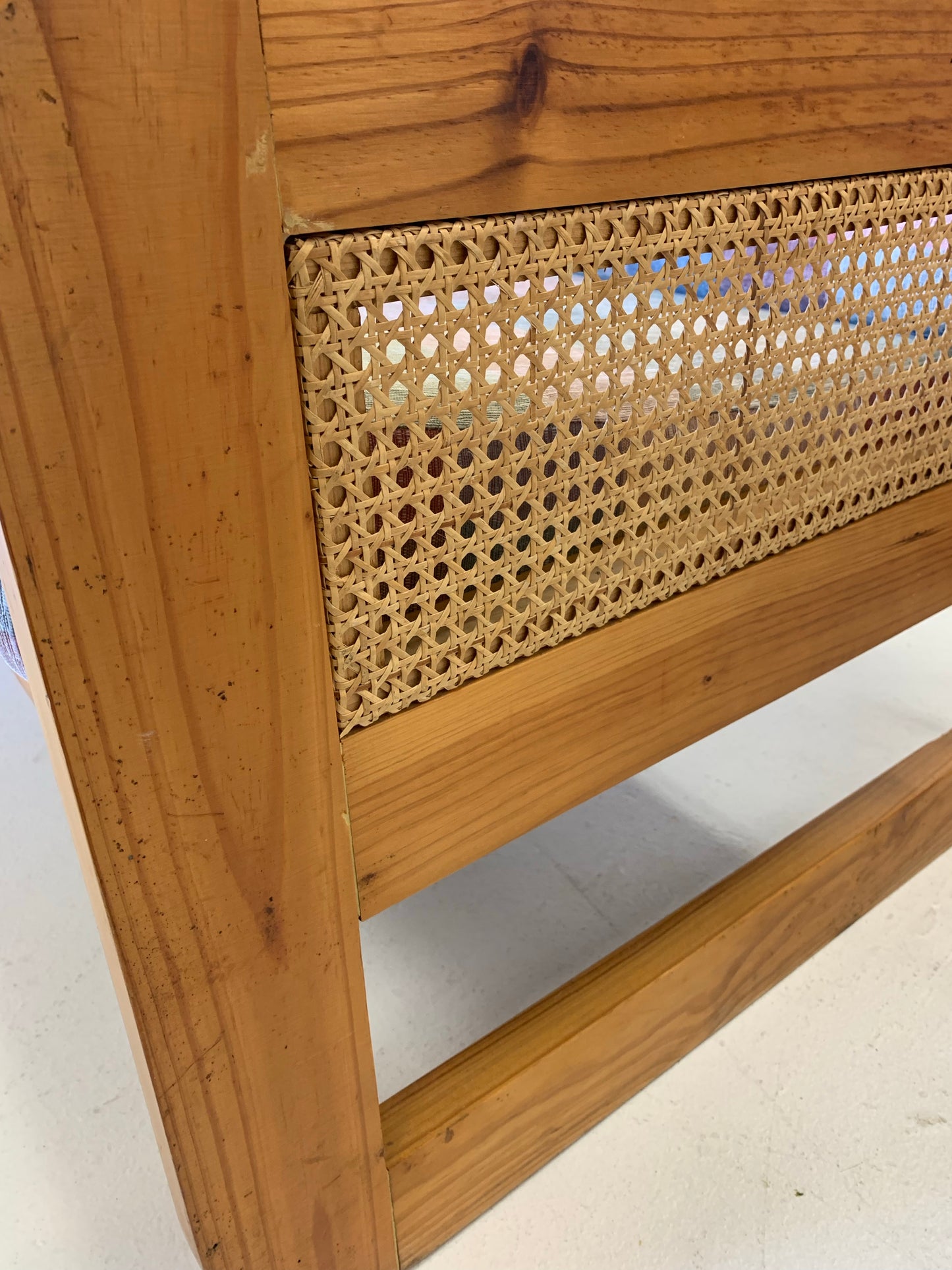 Vintage Pine and Rattan Sofa