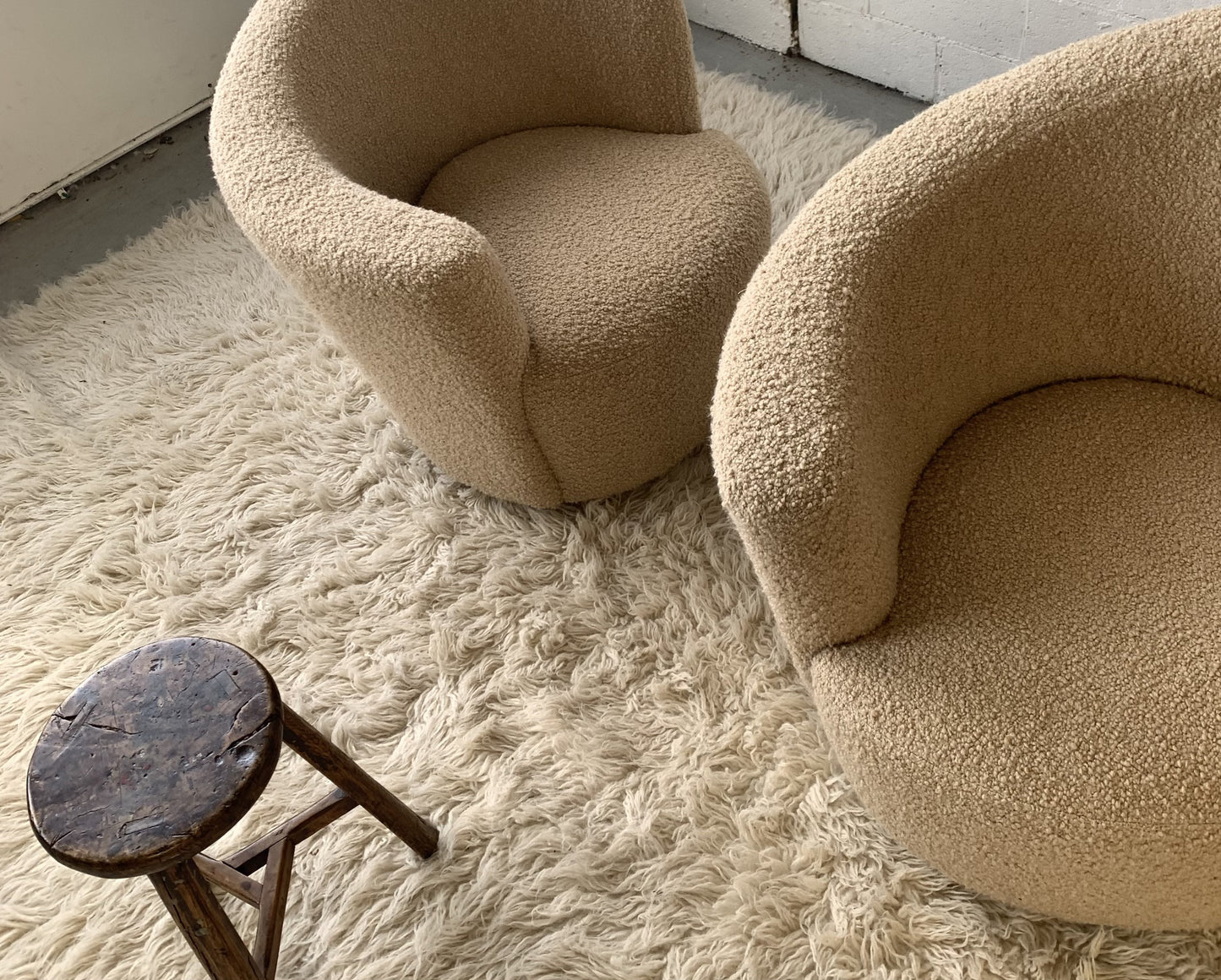 Vladimir Kagan-Style Swivel Chair in Wool Boucle - Two Available