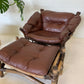 Vintage Cane and Leather Armchair + Ottoman