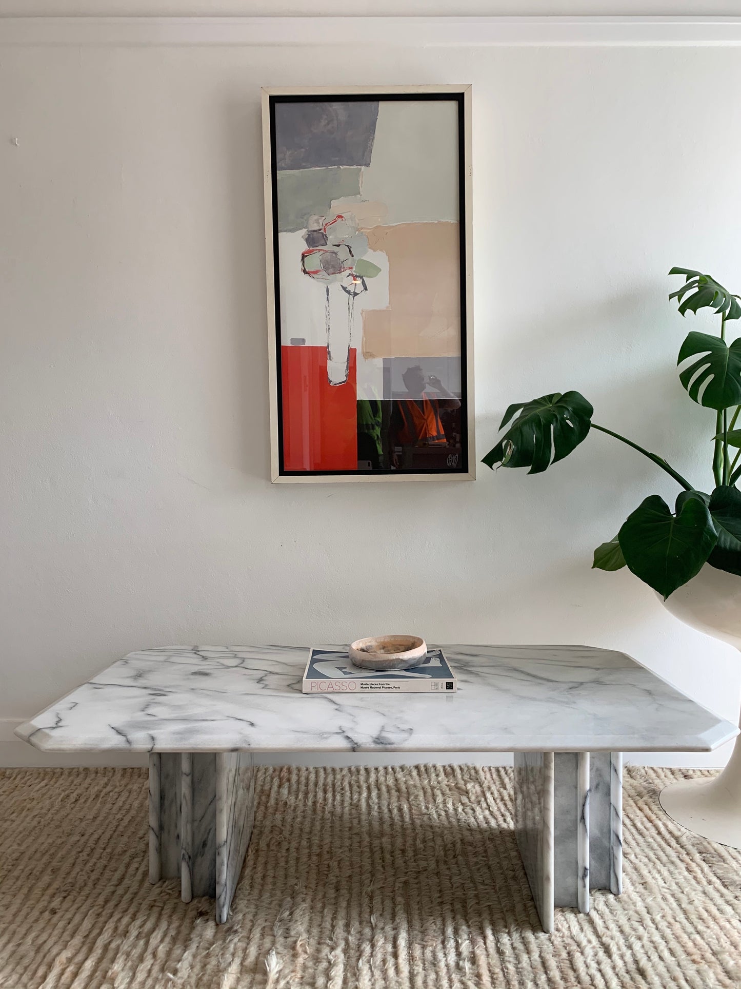 Vintage Carrara Marble Coffee Table with Sculptural Base