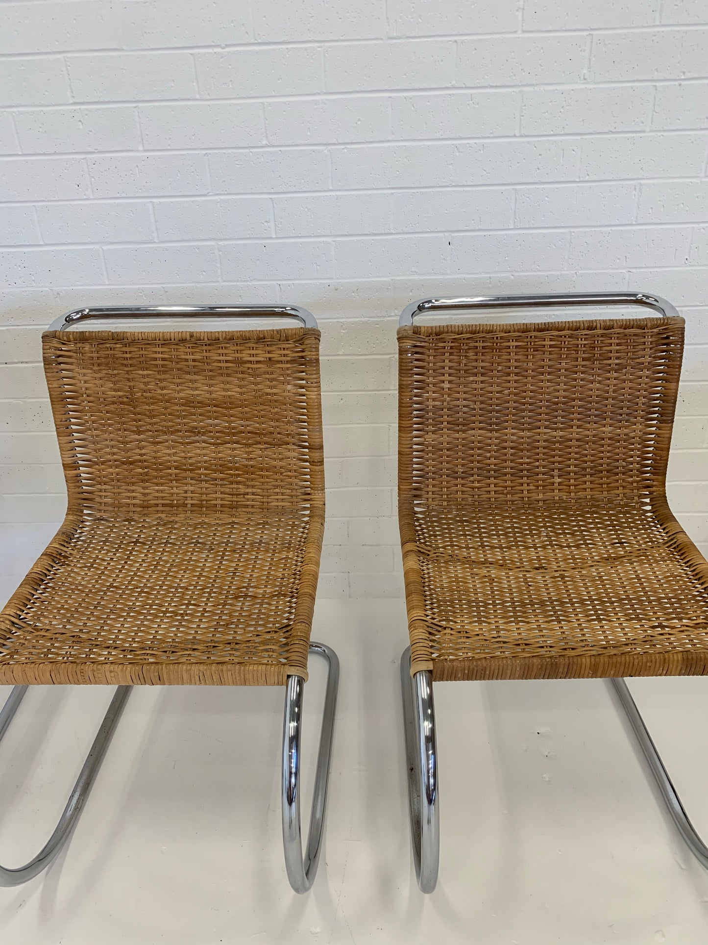 Vintage Cantilever Wicker and Chrome Dining Chairs