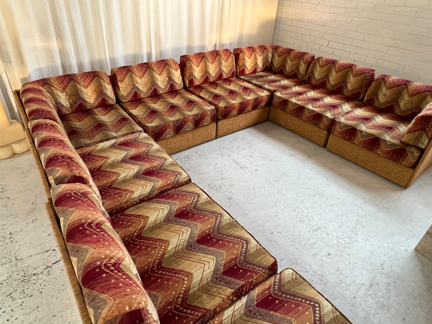 Vintage 9 Piece Geometric Corduroy Modular Sofa & Ottoman (Set)