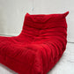 Vintage Ligne Roset Togo Fireside & Ottoman Set - Red Suede
