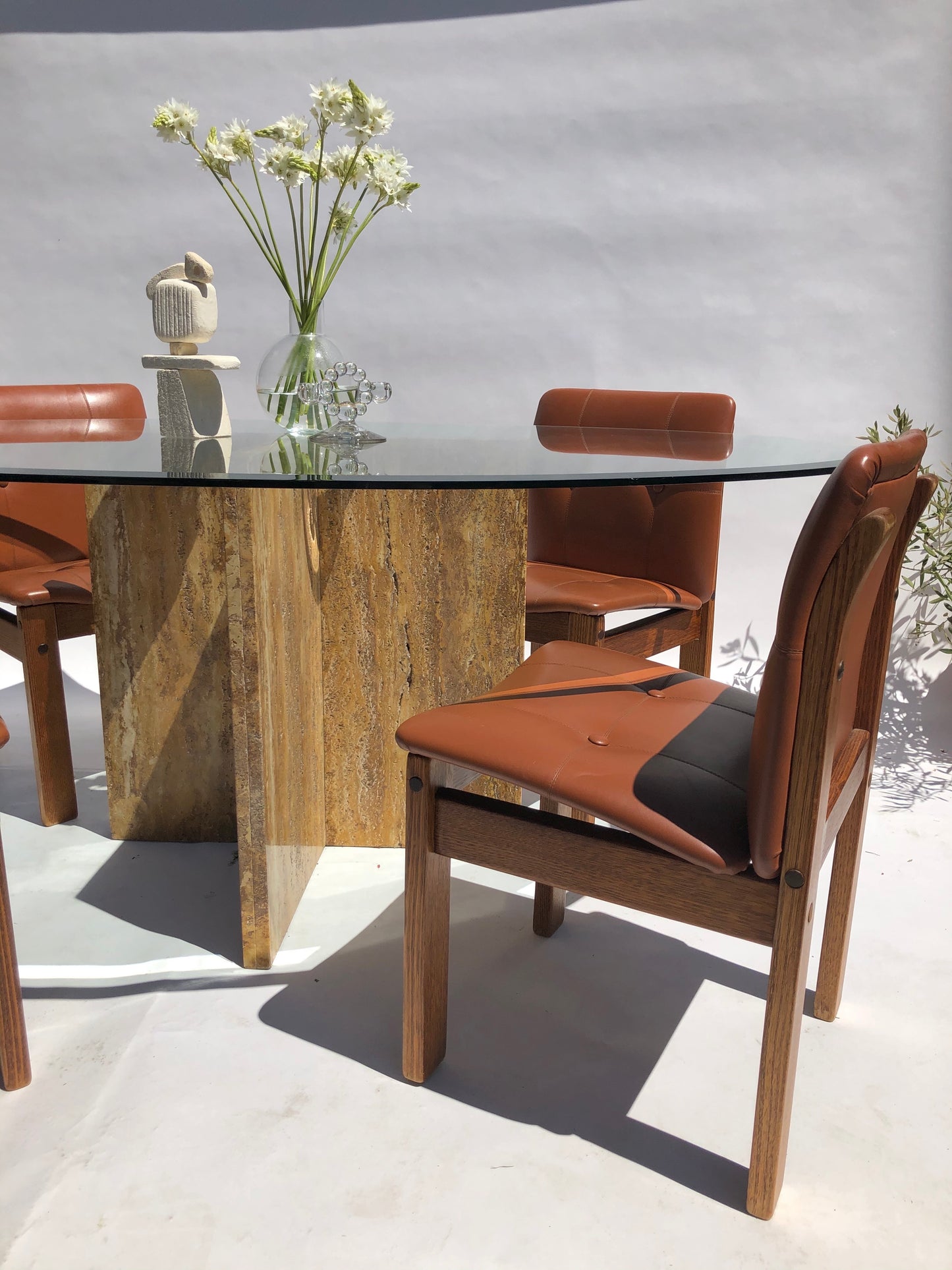 Travertine & Glass Dining Table