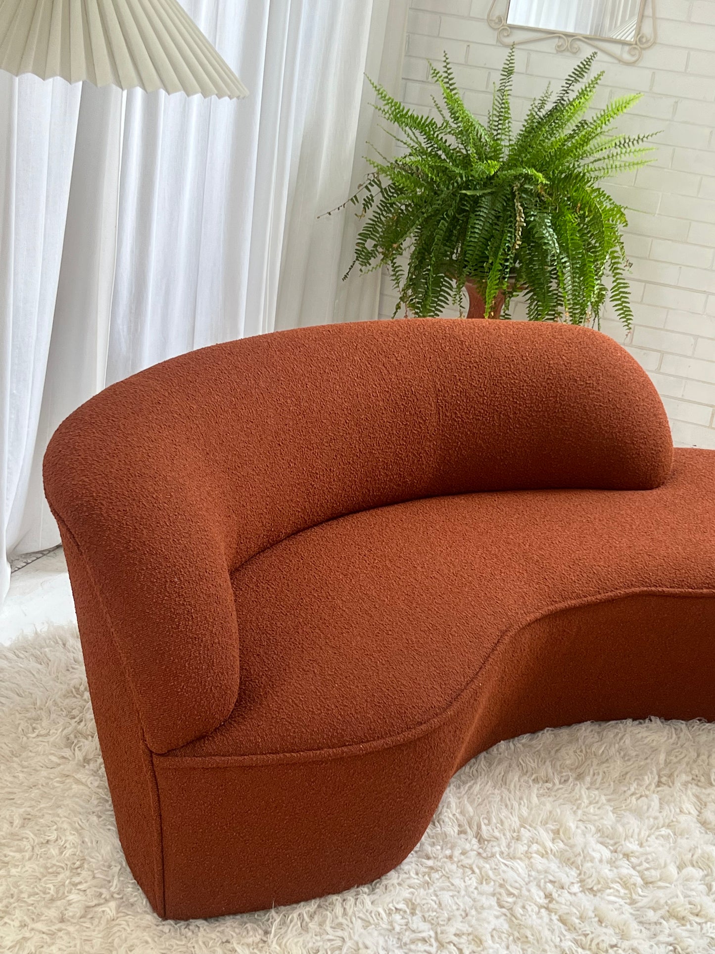 - Bespoke Rust Boucle Curved Sofa