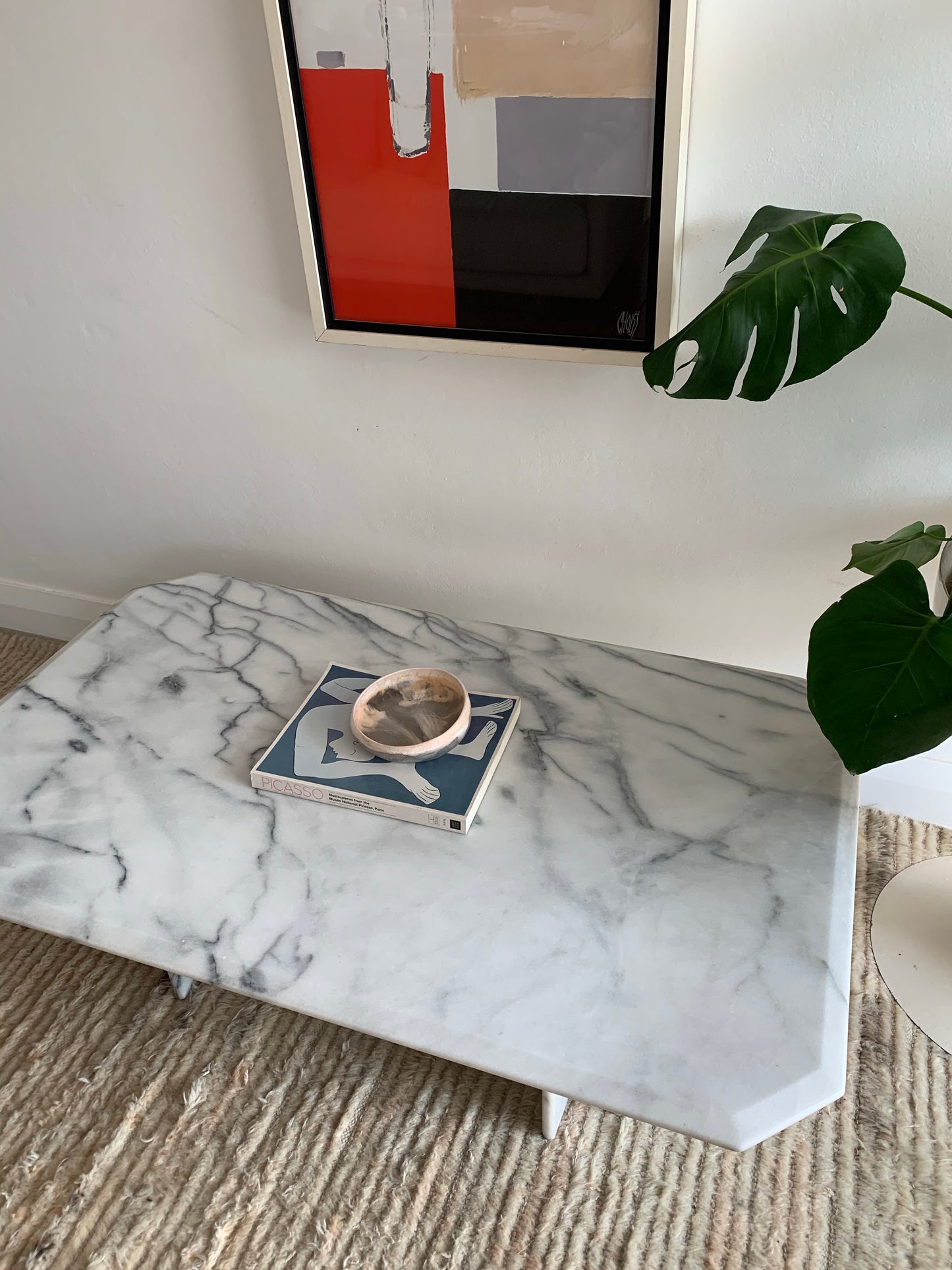 Vintage Carrara Marble Coffee Table with Sculptural Base
