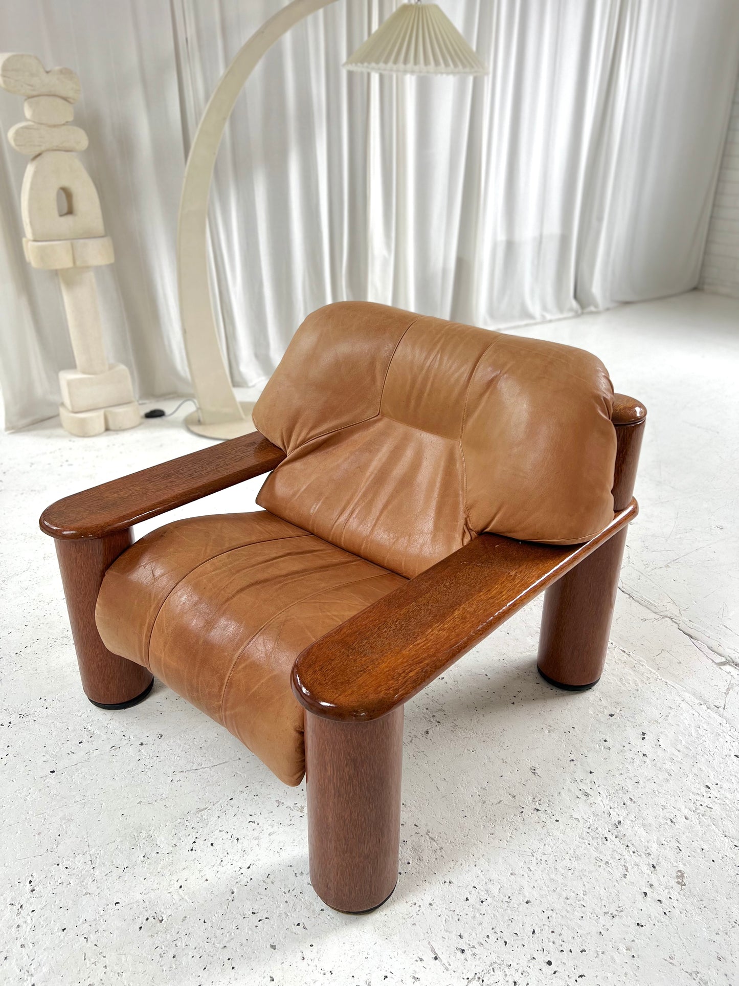 - Pacific Green Tan Leather Armchair