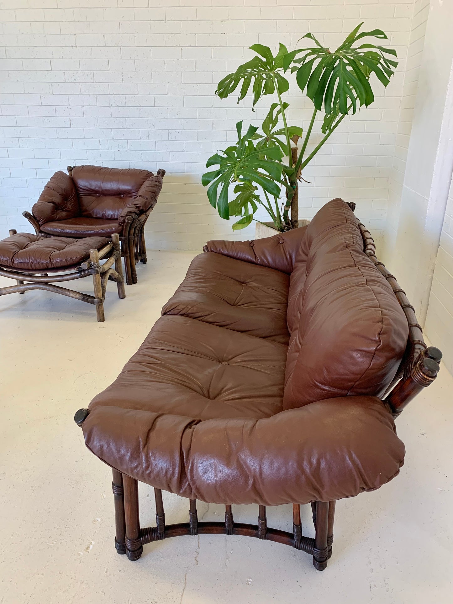Vintage Cane and Leather Lounge