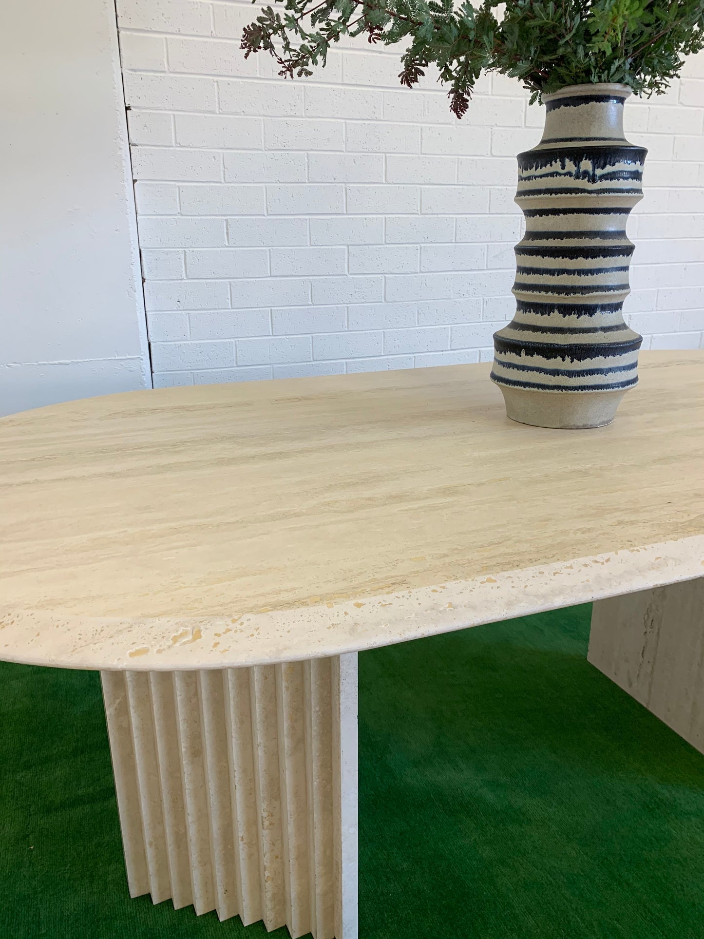Incredible Honed Travertine Oval Dining Table