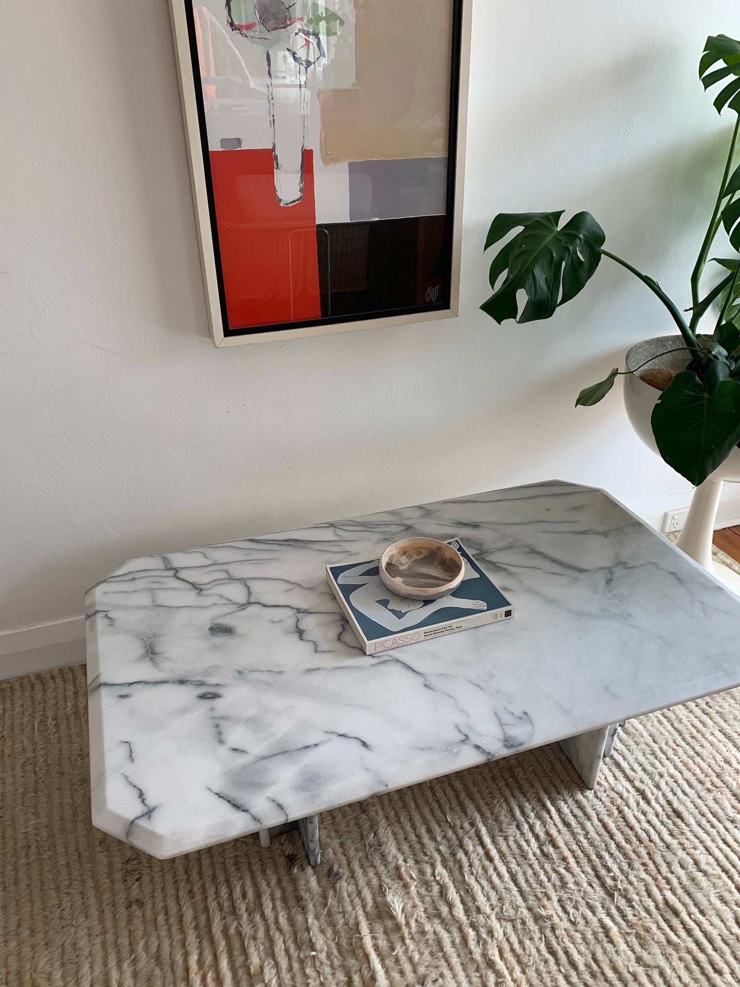 Vintage Carrara Marble Coffee Table with Sculptural Base