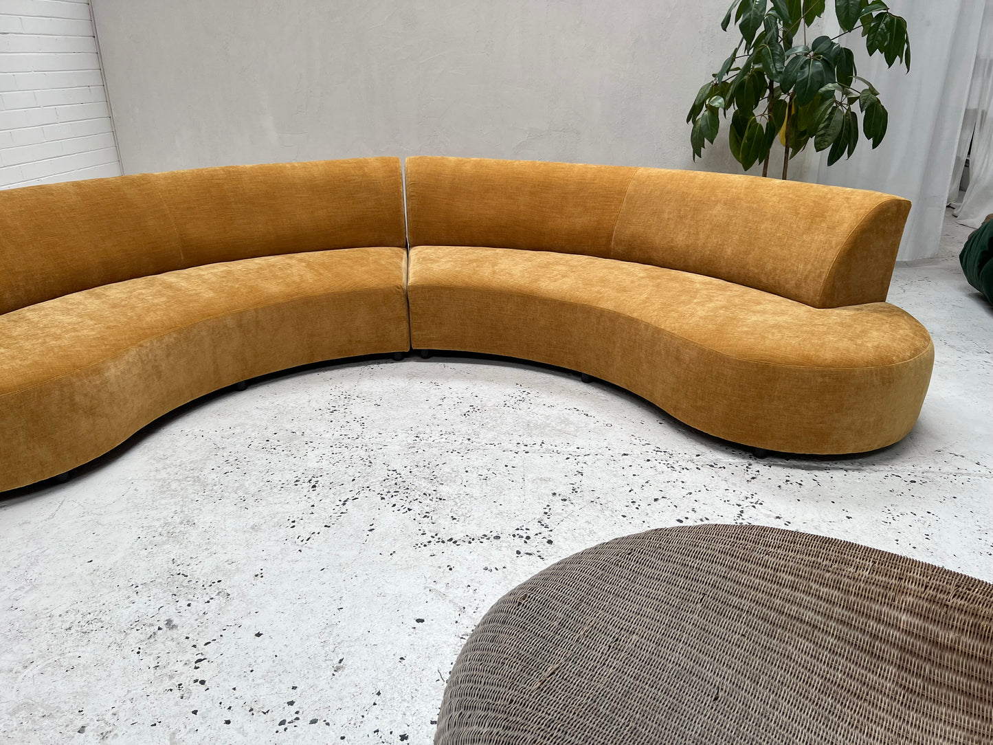 = Bespoke Mustard Curved Sofa Set