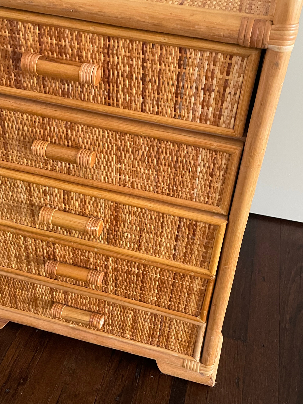Pair of vintage cane bedside tables