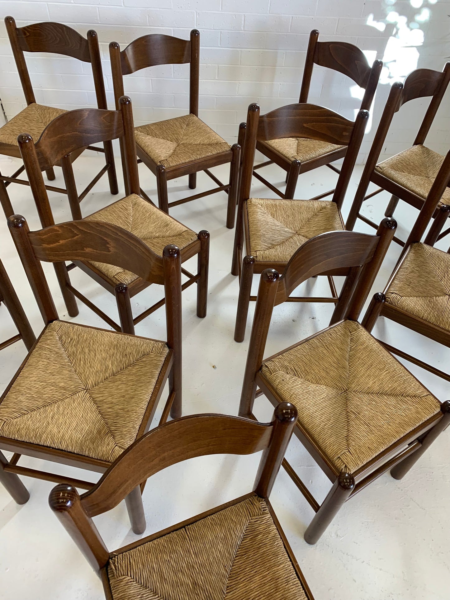 Vintage Timber Rush Dining Chairs - Eight Available