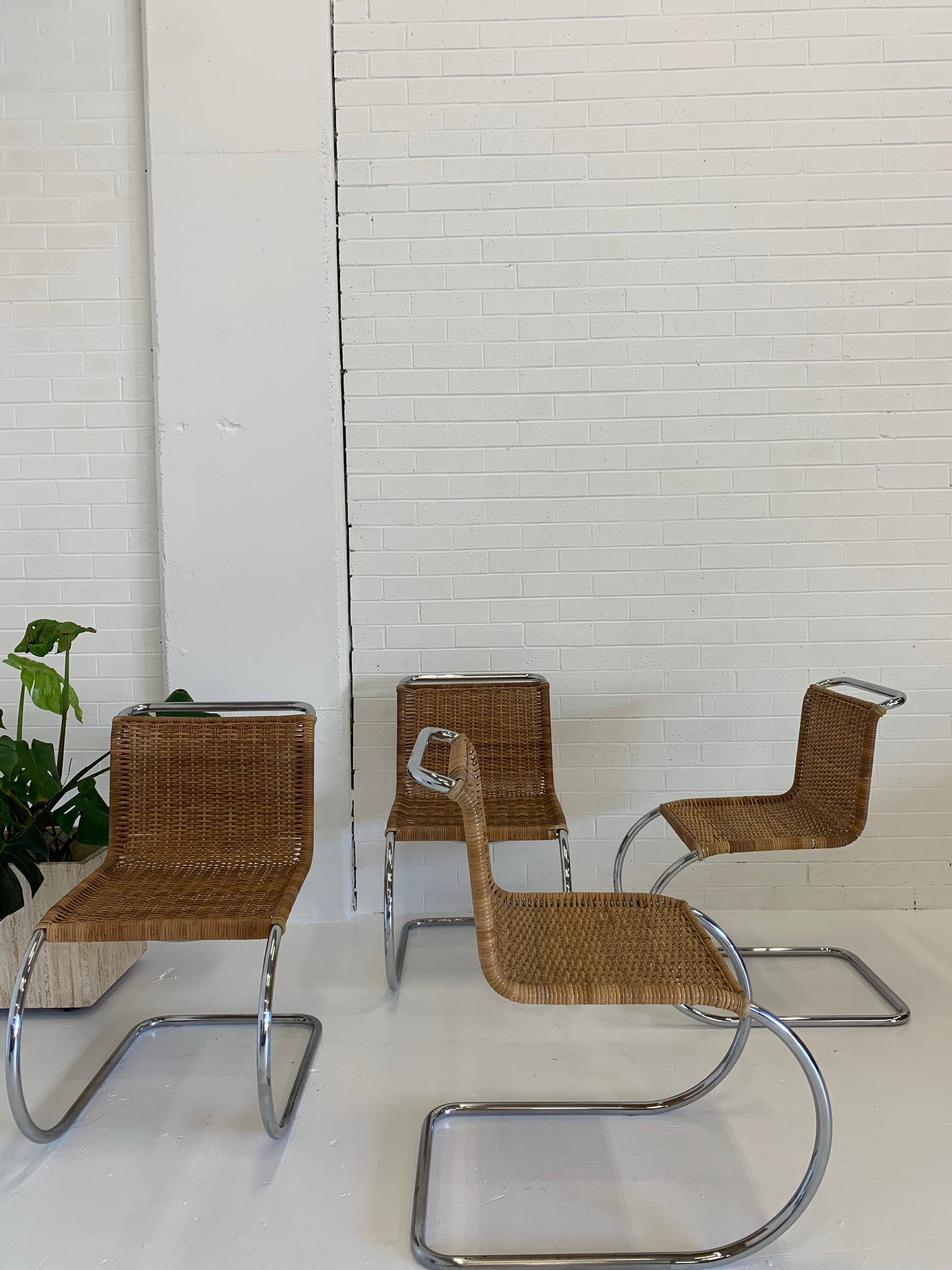 Vintage Cantilever Wicker and Chrome Dining Chairs