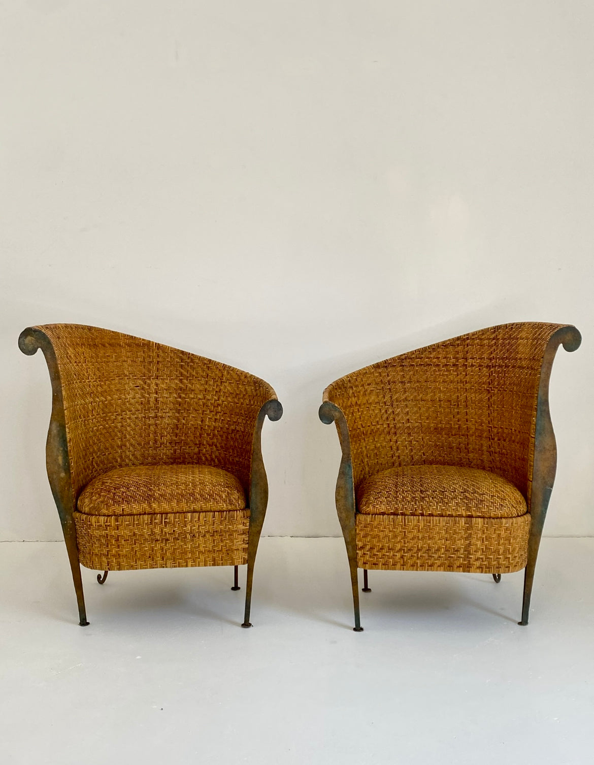 - Art Nouveau Style Rattan Chairs - Two Available