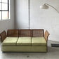 Refurbished Velvet & Rattan Sofa, Circa 1960-70