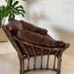 Vintage Cane and Leather Armchair + Ottoman