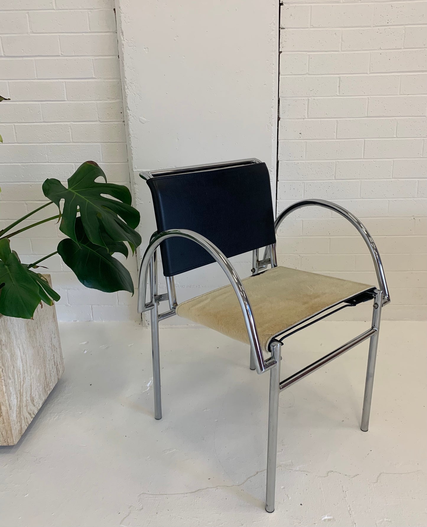 Tubular Chrome Chair with Cowhide Seat
