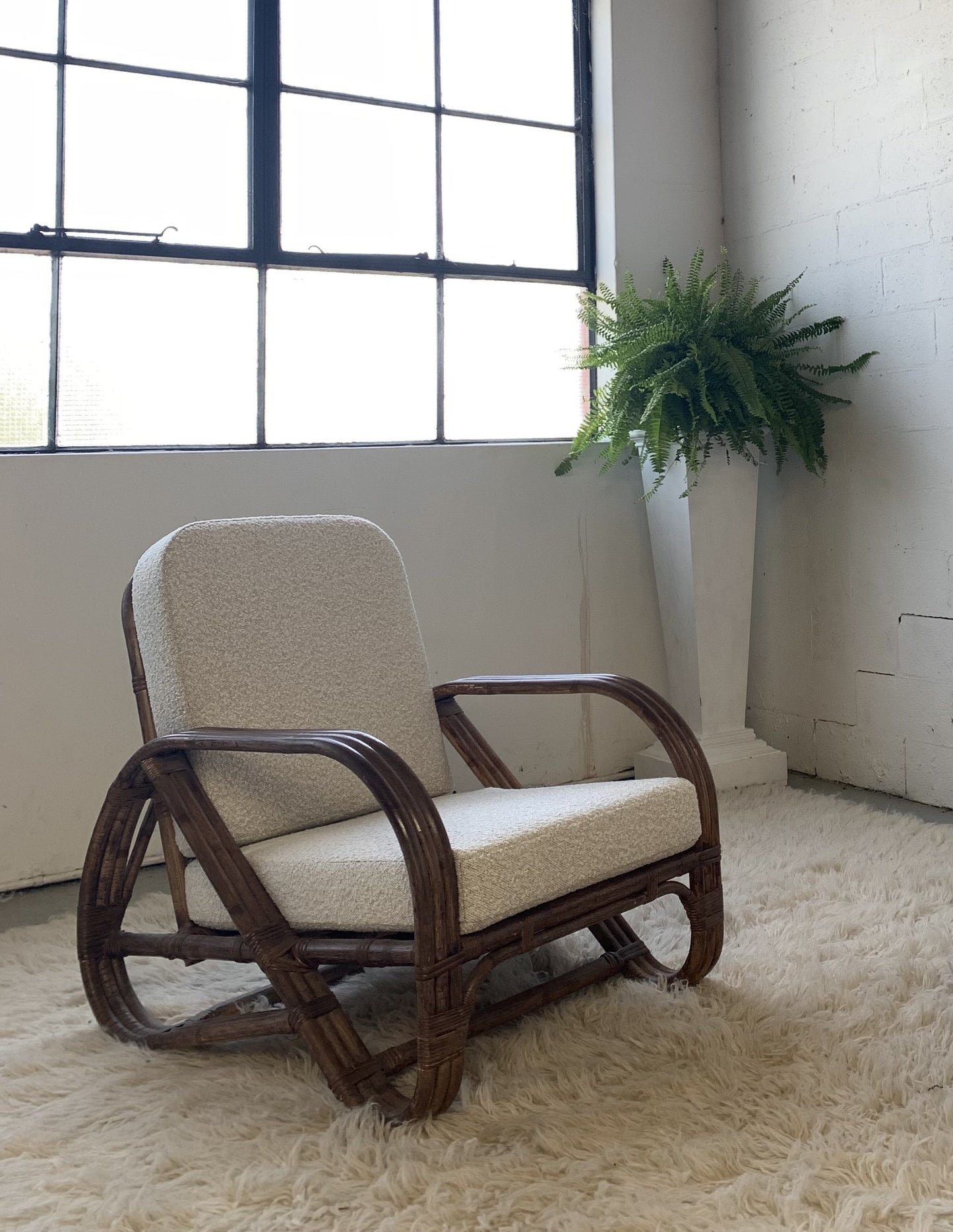 Classic Cane Pretzel Chair in Boucle - Two Available
