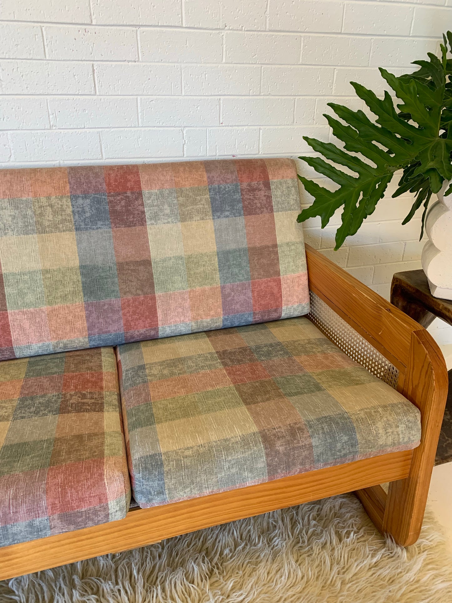 Vintage Pine and Rattan Sofa