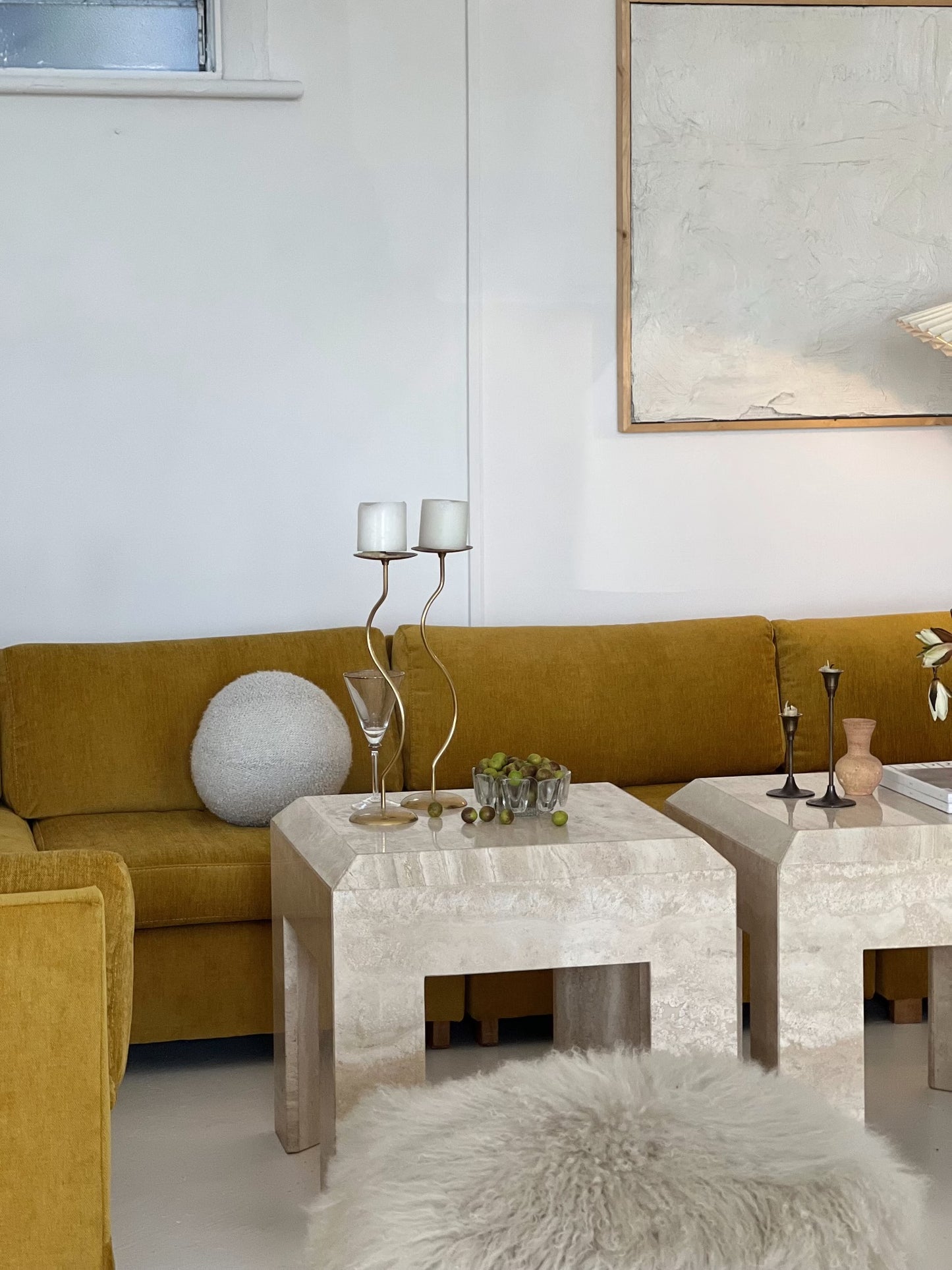 Large Yellow Velvet Vintage Modular Sofa