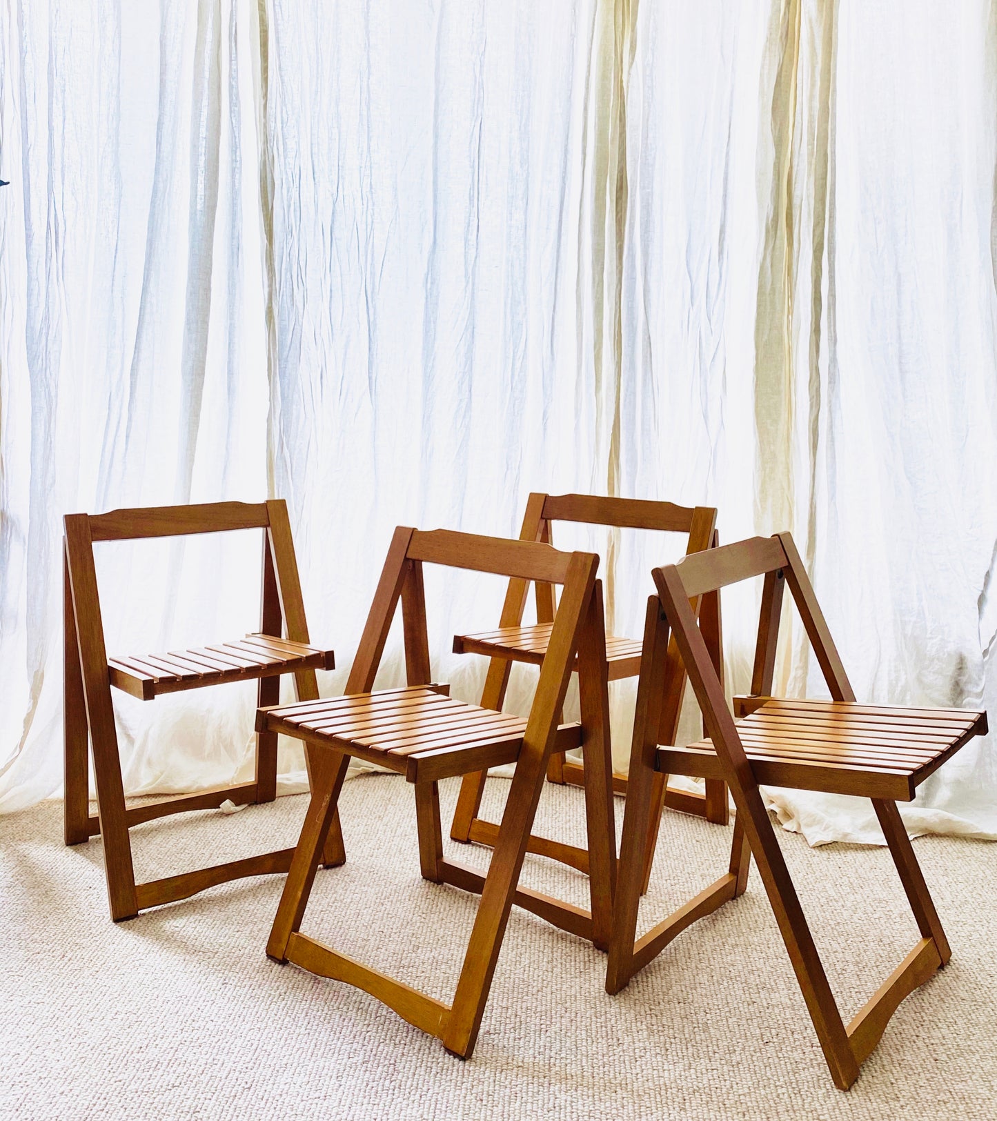 Wooden timber slatted dining chairs