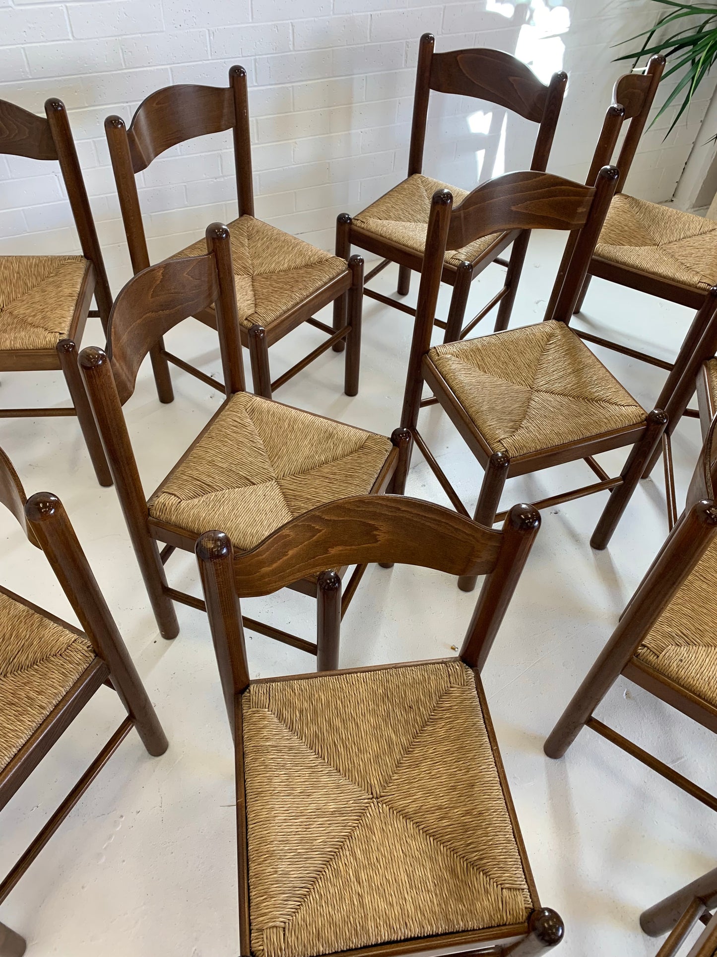Vintage Timber Rush Dining Chairs - Eight Available