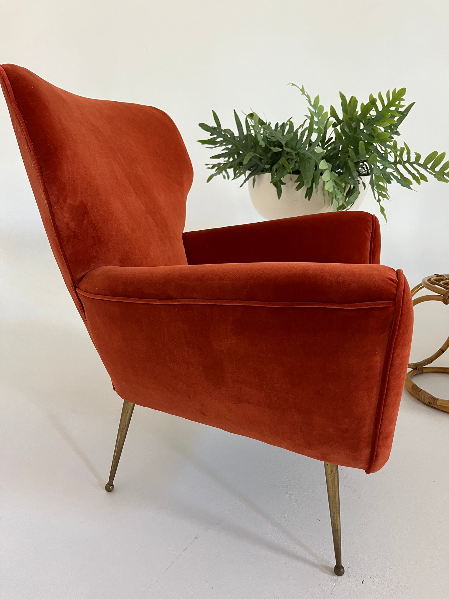 Vintage Italian Paprika Velvet Armchair