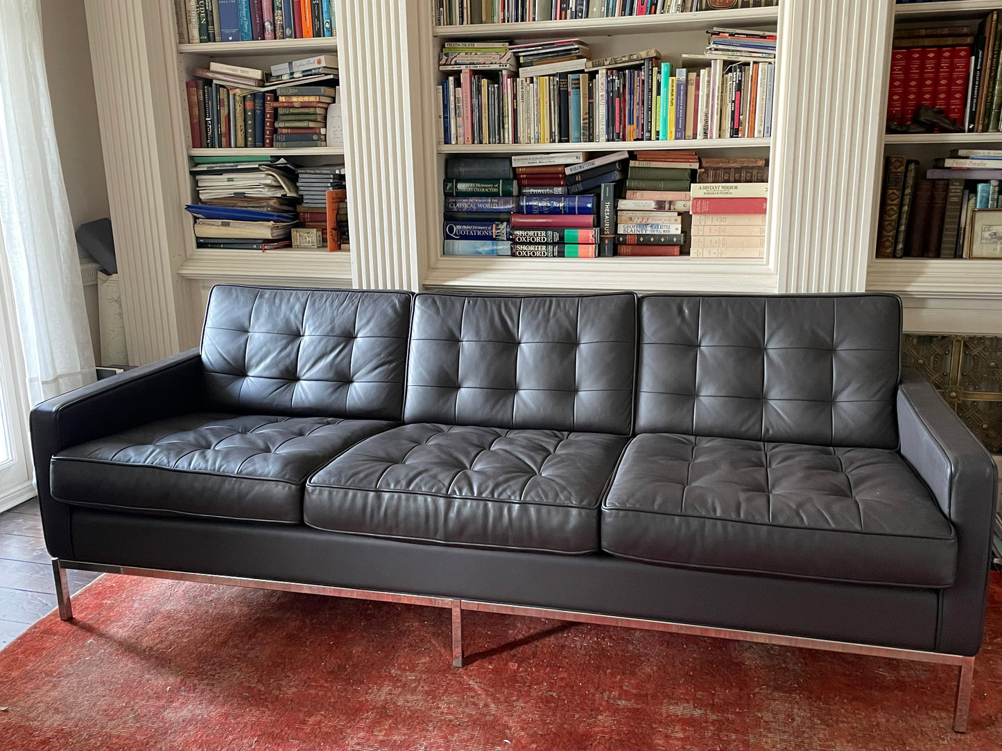 Florence Knoll Brown Leather Sofa