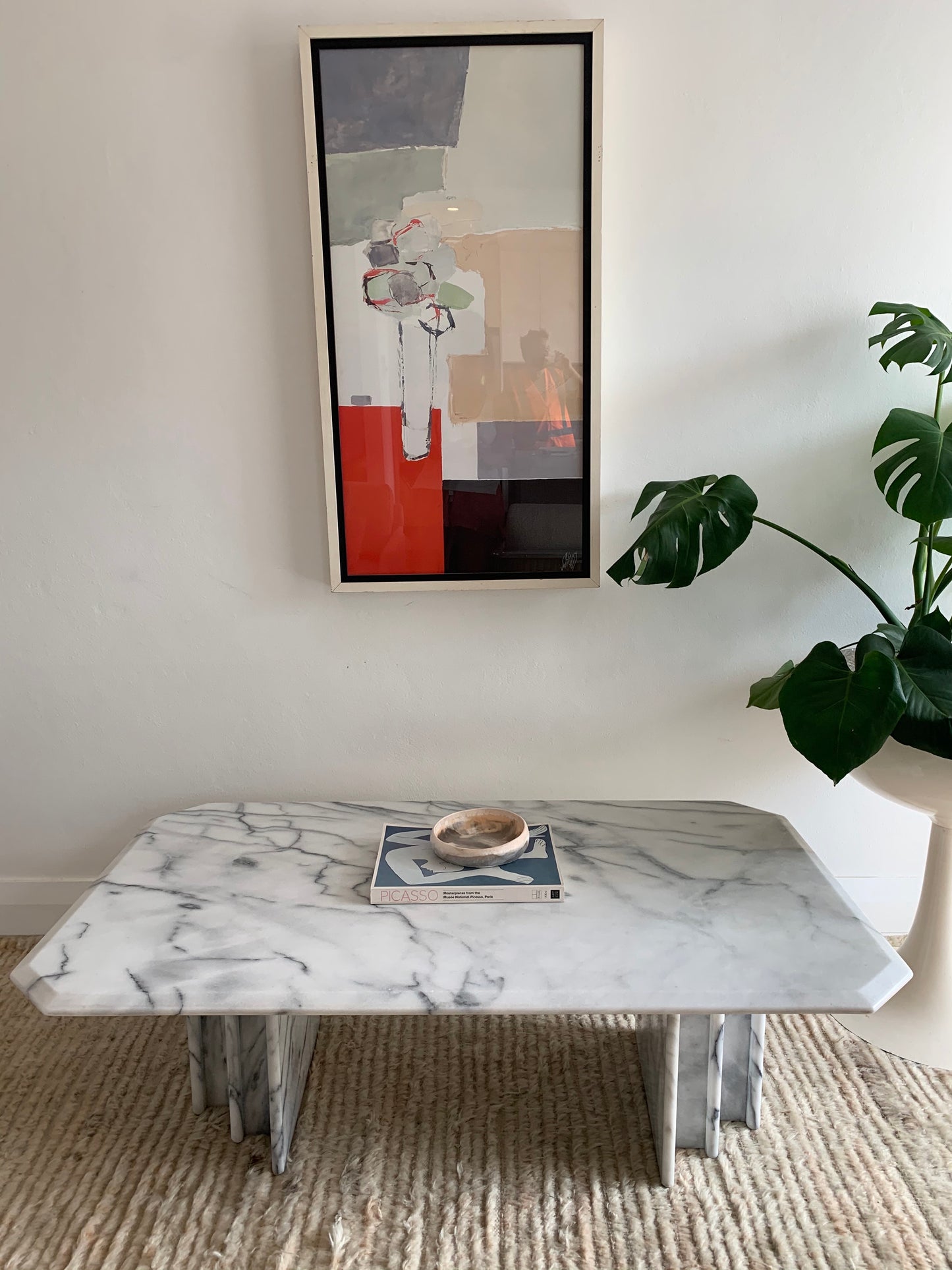 Vintage Carrara Marble Coffee Table with Sculptural Base