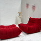 Vintage Ligne Roset Togo Fireside & Ottoman Set - Red Suede