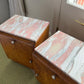- Set of Two Burl Bedside Tables With Norwegian Rose Marble Tops