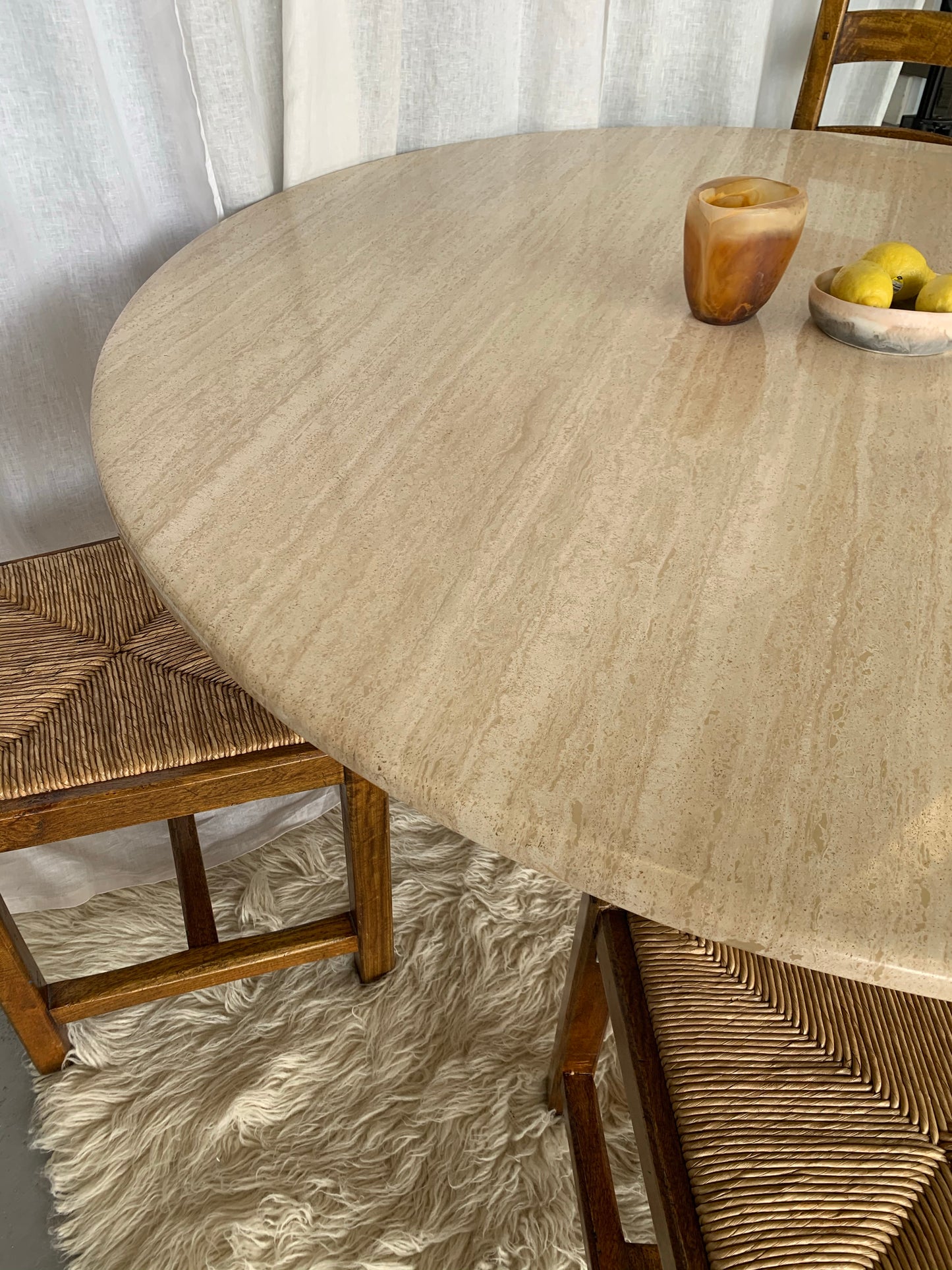 Large Vintage Circular 6-8 Seater Travertine Dining Table