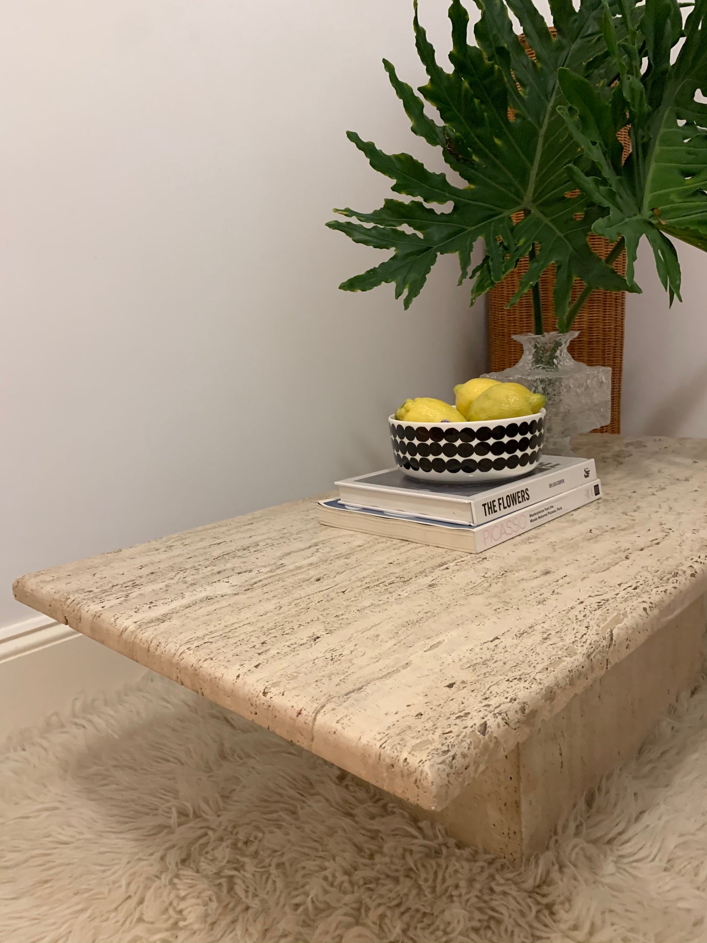 Large Vintage Unfilled Travertine Coffee Table