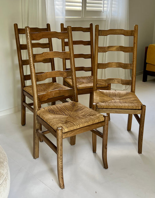 - Set of Eight Oak & Cord Dining Chairs