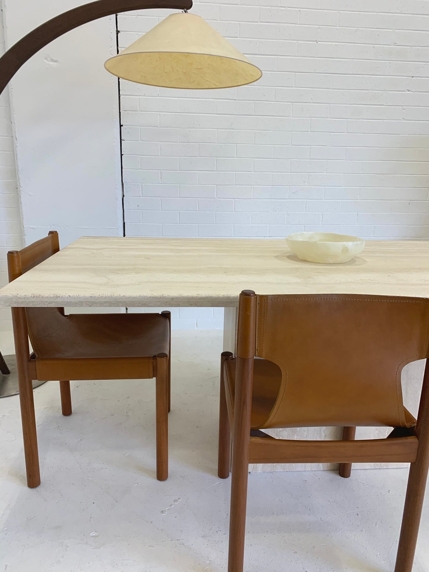 Vintage Italian Honed Travertine Dining Table