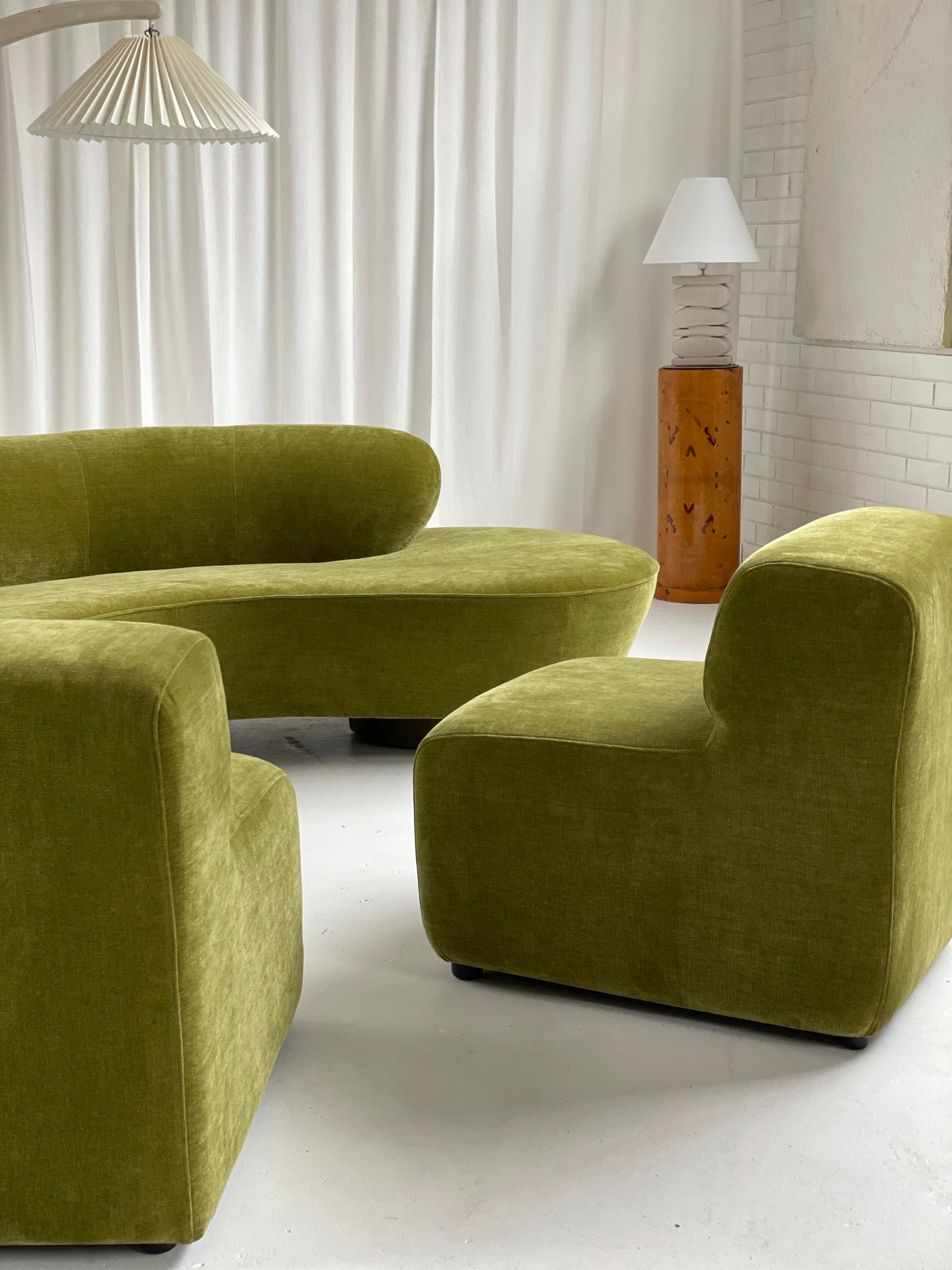 Olive Green Curved Velvet Sofa