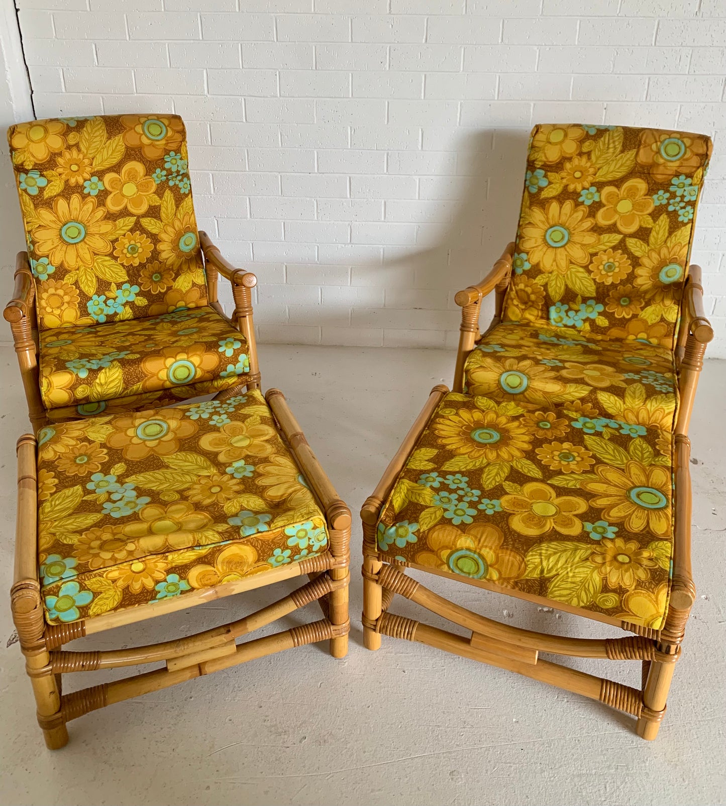 Bamboo Reclining Armchair and Foot Stool - Two Available