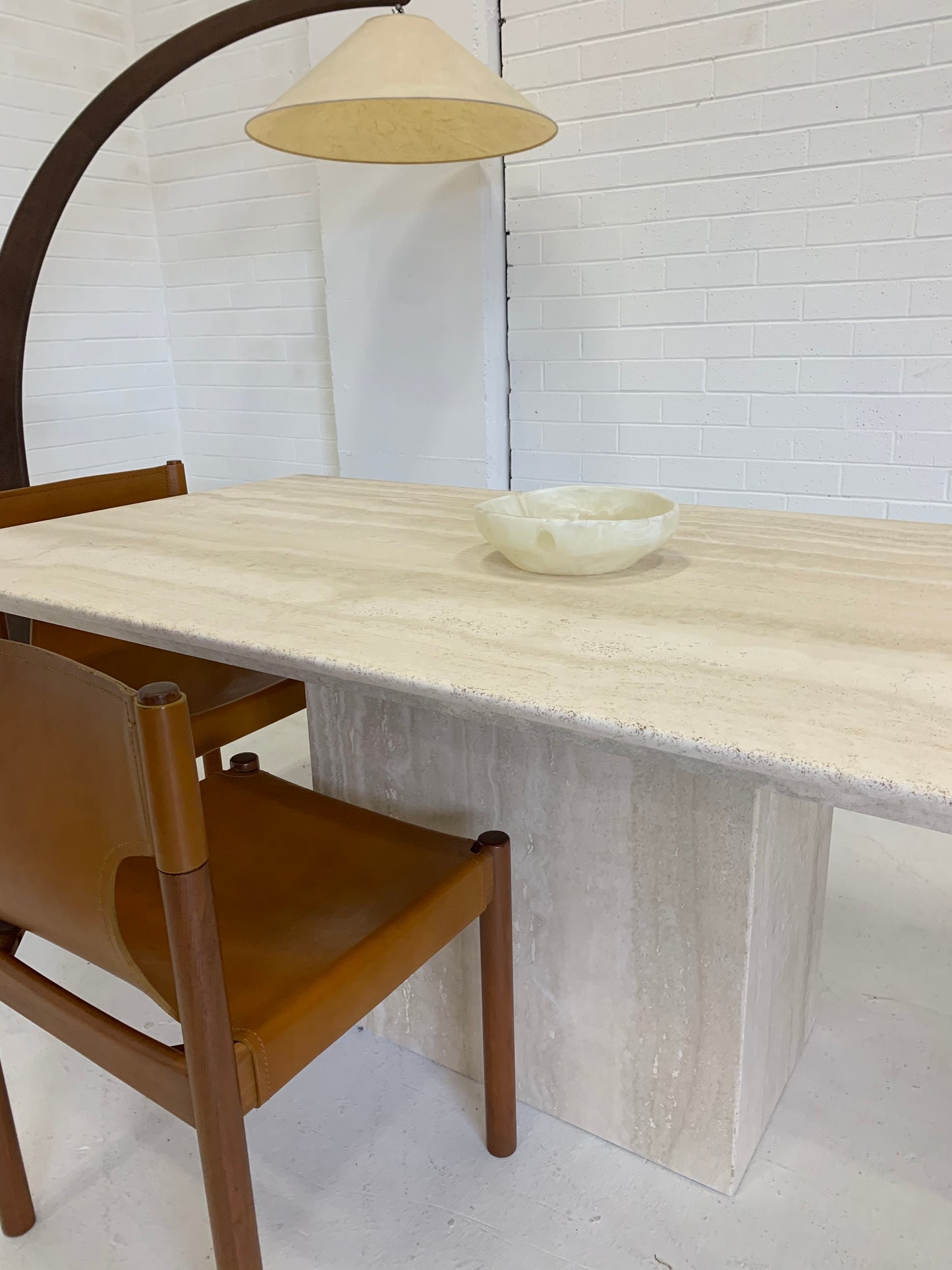 Vintage Italian Honed Travertine Dining Table