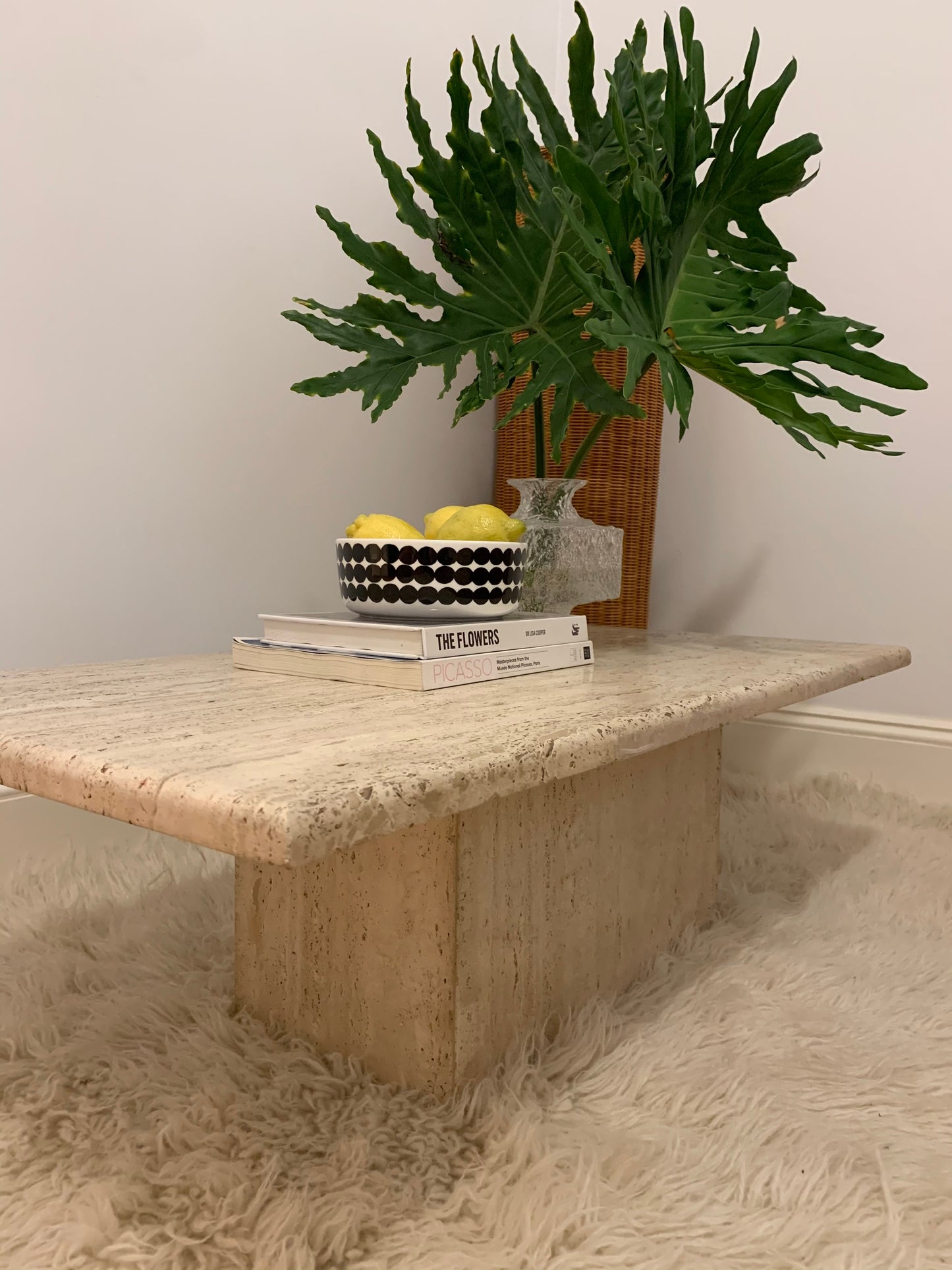 Large Vintage Unfilled Travertine Coffee Table