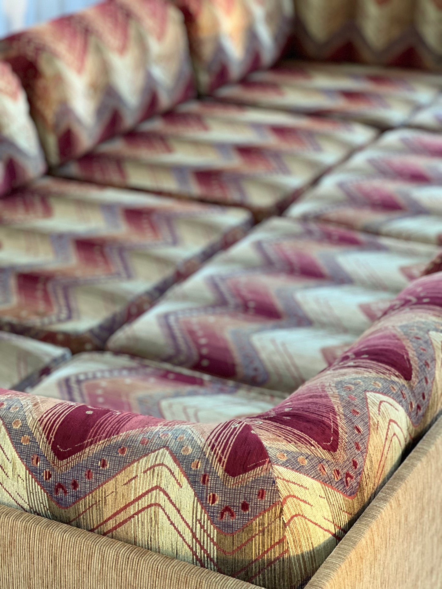 Vintage 9 Piece Geometric Corduroy Modular Sofa & Ottoman (Set)