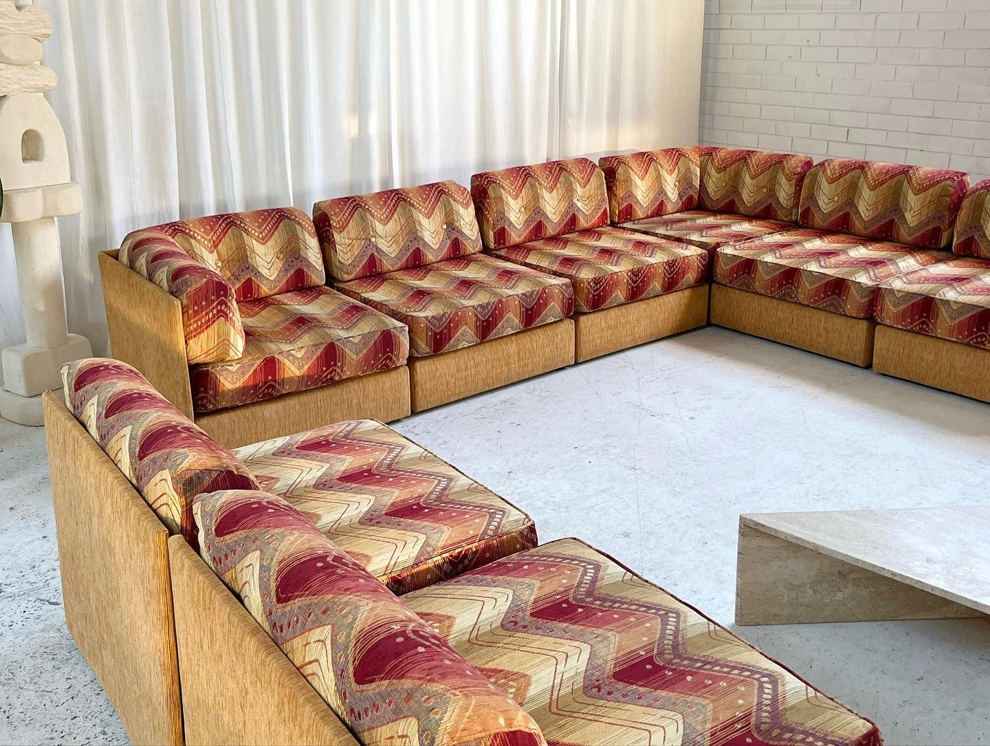 Vintage 9 Piece Geometric Corduroy Modular Sofa & Ottoman (Set)