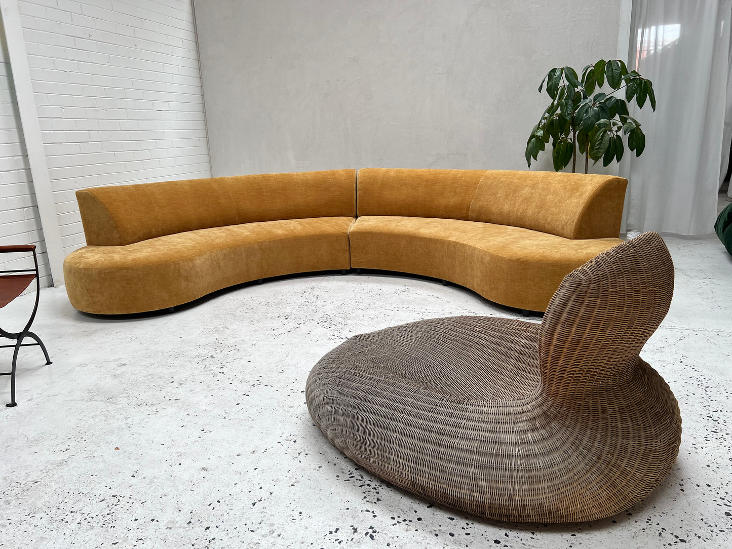 = Bespoke Mustard Curved Sofa Set